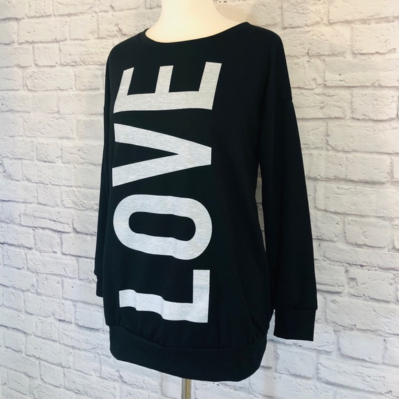 Celeste | Black Crewneck Love Graphic Long Sleeve - Picture 6 of 8